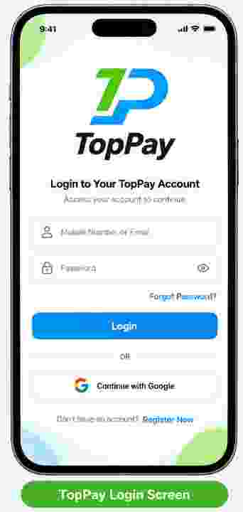 Toppay Login screen screenshot